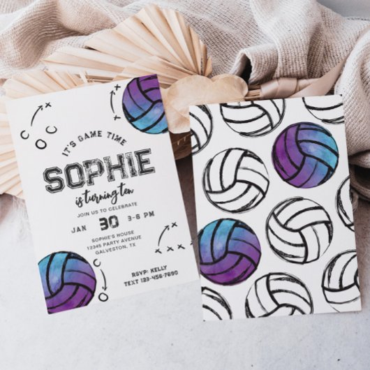 Aquarelle Voleyball Invitation Anniversaire