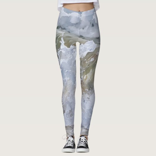 Aquarelle Wave Break Leggings d'art Abstrait (Devant)