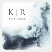 Aquarelle Waves Élégant Sticker de mariage (Devant)