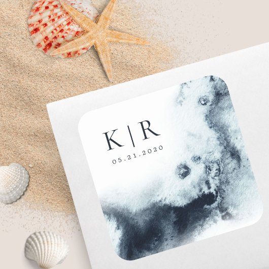 Aquarelle Waves Élégant Sticker de mariage
