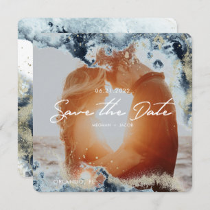 Aquarelle Waves Photo Enregistrer la carte Date