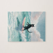 Aquarelle Whimsical Black Cat Surfing Puzzle (Horizontal)