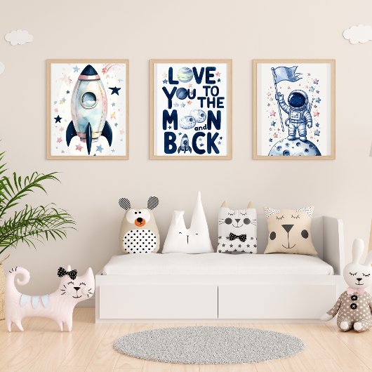 Aquarelle Whimsical Blue Space Moon & Back