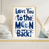 Aquarelle Whimsical Blue Space Moon & Back