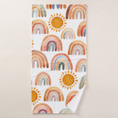 Aquarelle Whimsical Boho Rainbow et Sun Kids   (Serviette de bain)