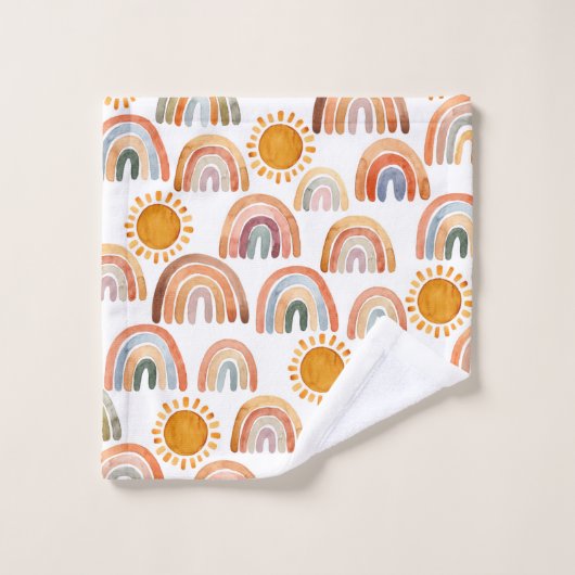 Aquarelle Whimsical Boho Rainbow et Sun Kids (Gant de toilette)