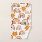 Aquarelle Whimsical Boho Rainbow et Sun Kids  (Serviette à main)