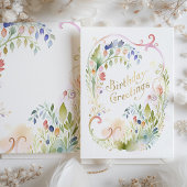 Aquarelle Whimsical Floral Gold Carte d'anniversai