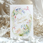 Aquarelle Whimsical Floral Gold Carte d'anniversai
