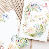 Aquarelle Whimsical Floral Gold Carte d'anniversai