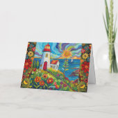 Aquarelle Whimsical Floral Light House Carte blanc (Dos)