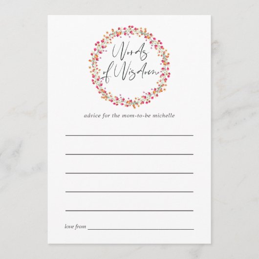 Aquarelle Wild Flower Baby shower Maman Conseil (Devant)