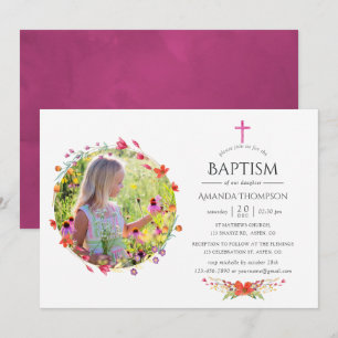 Aquarelle Wildflower Baptism of Christening Kaart