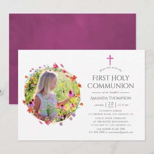 Aquarelle Wildflower Baptism of Christening Kaart (Voorkant / Achterkant)