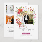 Aquarelle Wildflower Wedding Photo Collage Bedankkaart (Voorkant / Achterkant)