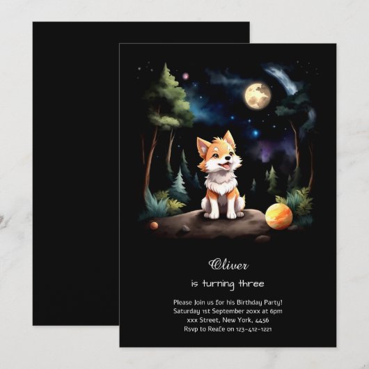 Aquarelle Wolf Invitation d'anniversaire (Devant / Derrière)