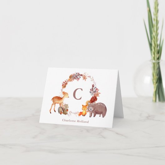 Aquarelle Woodland Animal Monogramme Stationalisat (Devant)