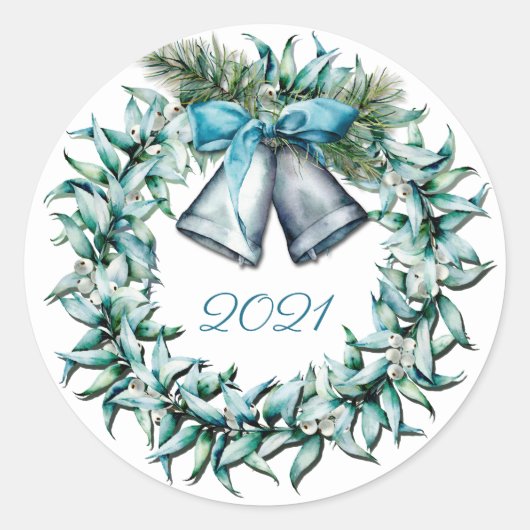 Aquarelle Wreath d'hiver Sticker rond classique (Devant)
