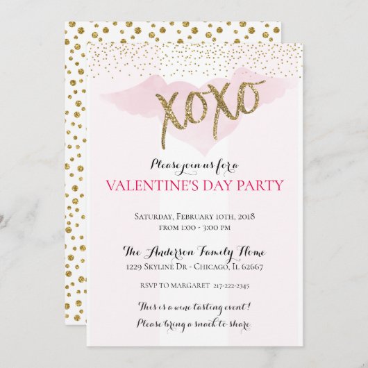 Aquarelle XOXO Invitations de la Saint Valentin (Devant / Derrière)