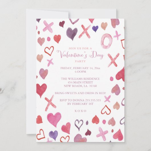 Aquarelle XOXO Invitations pour la Saint Valentin (Devant)