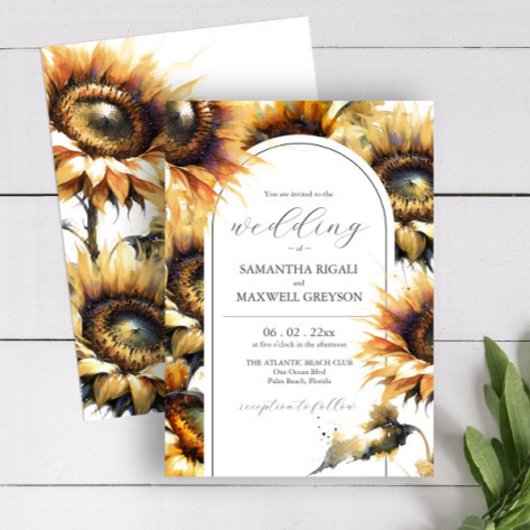 Aquarelle Yellow Sunflower Invitations de mariage