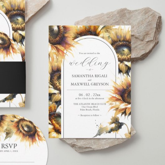 Aquarelle Yellow Sunflower Invitations de mariage
