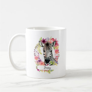 Aquarelle Zèbre et Mug de café en germe floral