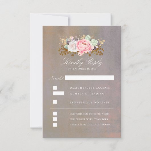 Aquarelles florales Mariage vintage RSVP (Devant)