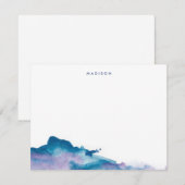 Aquarelles violettes et bleues Merci Cartes (Devant / Derrière)