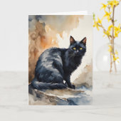 Aquarelportret van zwarte kat lege kaart (Gele Bloem)