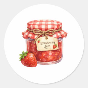 Aquarelpot met verse aardbeienfruitjam ronde sticker