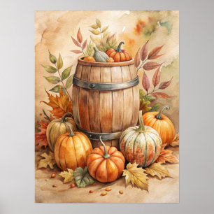 Aquarelvat met Pompoenen Herfst Poster