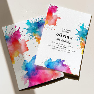 Aquarelverf verjaardagsfeest uitnodiging