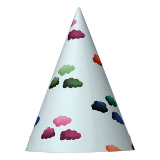 Aquarelwolken met verschillende kleuren feesthoedjes
