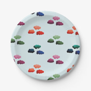 Aquarelwolken met verschillende kleuren papieren bordje