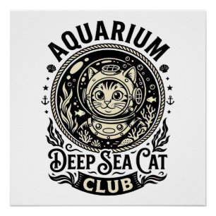 Aquarium Diepzee Kat Grappige Kat Grafisch - Aquar Perfect Poster