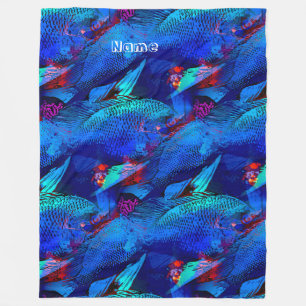 Aquarium Fish Playful Pattern in Aqua Vivid Blue Fleece Deken