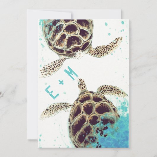 © Aquarium Sea Turtle Love Faire-part de mariage (Devant)