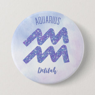 Aquarius Astrology Sign Speciaal Paars Ronde Button 7,6 Cm