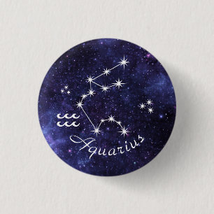 Aquarius Badge, Zodiac Horoscope Badge Ronde Button 3,2 Cm