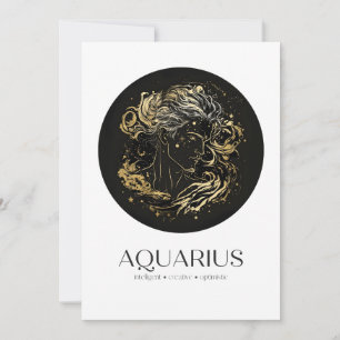 Aquarius Black & Gold Zodiac Sign Birthday Kaart