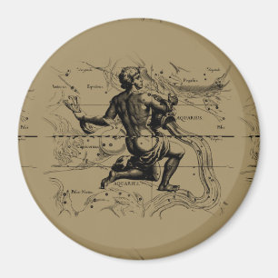 Aquarius Constellation Map Hevelius 1690 op Taupe Magneet