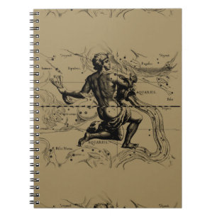 Aquarius Constellation Map Hevelius 1690 op Taupe Notitieboek