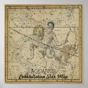 Aquarius Constellation Star Map januari Poster