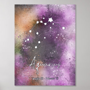 Aquarius Constellation Zodiac Sign Paars Folie Afdrukken