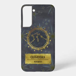 Aquarius Dark Zodiac Astrologie: Zwart en Goud Samsung Galaxy Hoesje