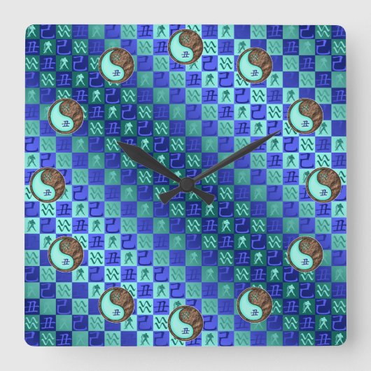 Aquarius & Earth Ox Vierkante Klok (Voorkant)