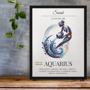 Aquarius gepersonaliseerde elegante Zodiac Waterve Poster