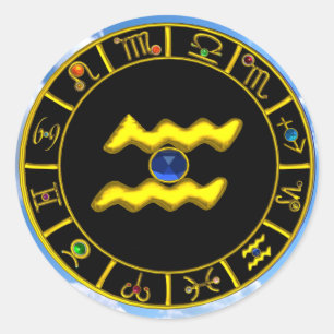 AQUARIUS/GOLD ZODIAC BIRTHDAY JEWEL RONDE STICKER