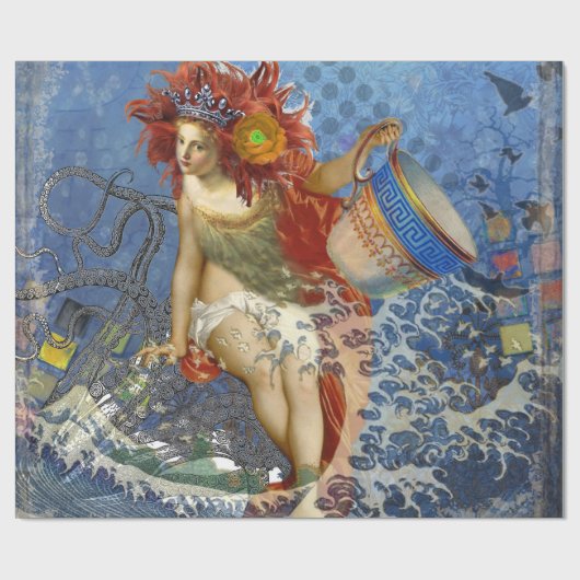 Aquarius Mermaid Gothic Blue Art Cadeaupapier (Vlak)